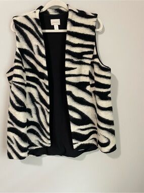 Chico's Black and White Zebra Print Faux Fur Vest
